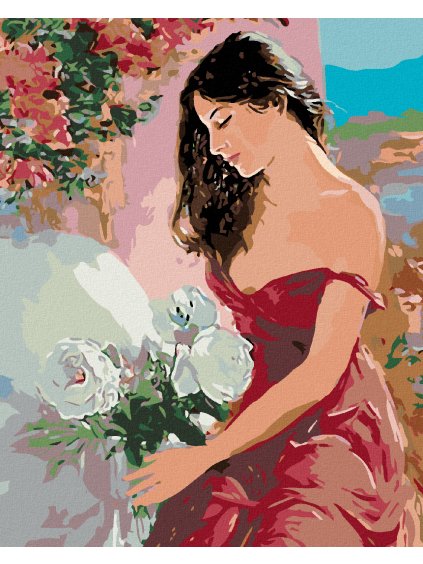 Diamantové maľovanie - ŽENA A RUŽA (Rámovanie bez rámu a bez vypnutia plátna, Rozmer 40x50 cm)