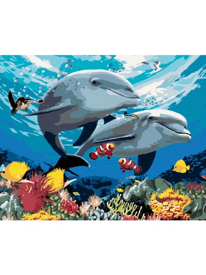 Diamantové maľovanie - DELFÍNY A KORÁLOVÝ ÚTES (HOWARD ROBINSON) (Rámovanie bez rámu a bez vypnutia plátna, Rozmer 40x50 cm)