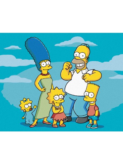 Diamantové maľovanie - SIMPSONOVCI NA MODROM POZADÍ (Rámovanie bez rámu a bez vypnutia plátna, Rozmer 40x50 cm)