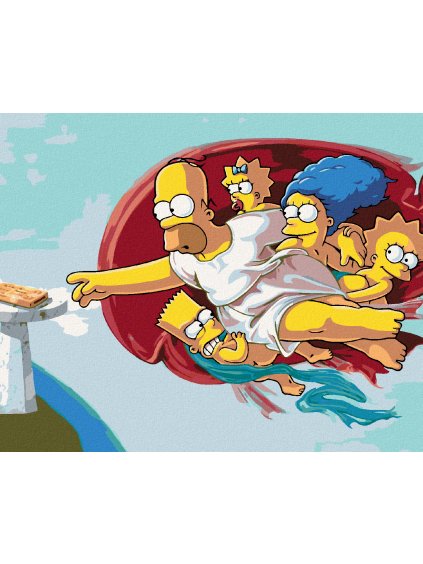 Diamantové maľovanie - SIMPSONOVCI AKO STVORENIE ADAMA (Rámovanie bez rámu a bez vypnutia plátna, Rozmer 40x50 cm)