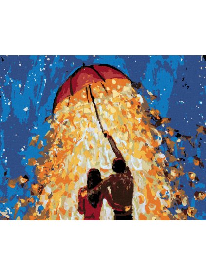 Diamantové maľovanie - MUŽ A ŽENA POD ŽIARIACIM DÁŽDNIKOM (Rámovanie bez rámu a bez vypnutia plátna, Rozmer 40x50 cm)