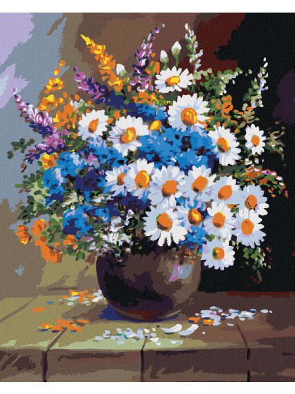 Diamantové maľovanie - ZÁTIŠIE VÁZA A KVETY (Rámovanie bez rámu a bez vypnutia plátna, Rozmer 40x50 cm)