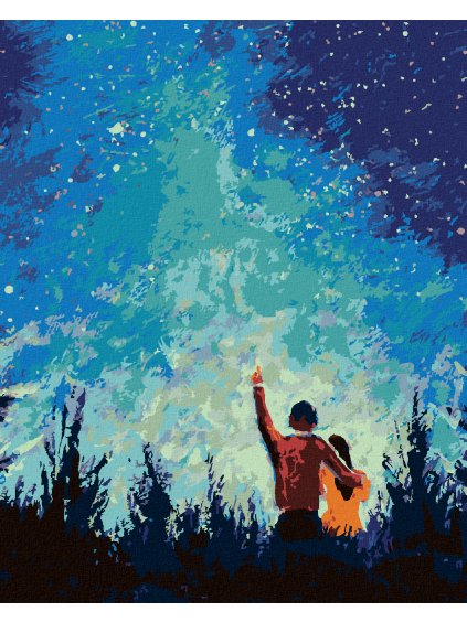 Diamantové maľovanie - HVIEZDNA NOC A MLADÝ PÁR (Rámovanie bez rámu a bez vypnutia plátna, Rozmer 40x50 cm)
