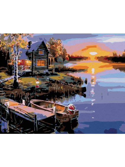 Diamantové maľovanie - ZÁPAD SLNKA NAD JAZEROM (Rámovanie bez rámu a bez vypnutia plátna, Rozmer 40x50 cm)