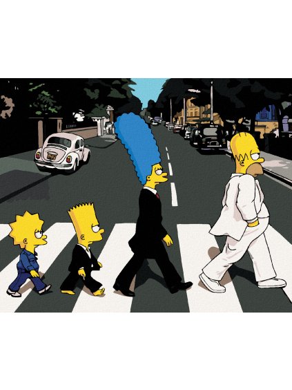 Diamantové maľovanie - SIMPSONOVCI AKO BEATLES (Rámovanie bez rámu a bez vypnutia plátna, Rozmer 40x50 cm)