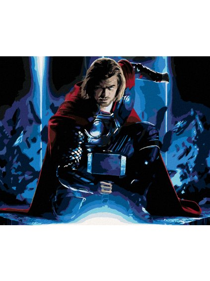 Diamantové maľovanie - KĽAČIACI THOR S MJOLNIROM (Rámovanie bez rámu a bez vypnutia plátna, Rozmer 40x50 cm)