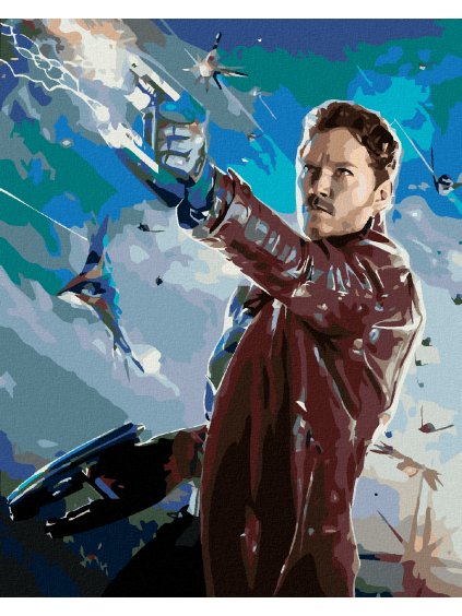 Diamantové maľovanie - STAR-LORD V BOJI (STRÁŽCOVIA GALAXIE) (Rámovanie bez rámu a bez vypnutia plátna, Rozmer 40x50 cm)