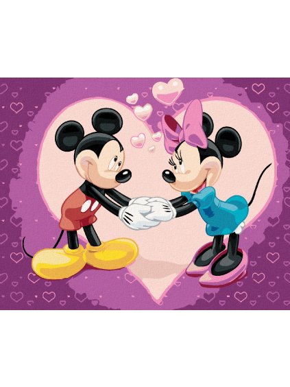 Diamantové maľovanie - MICKEY MOUSE, MINNIE A SRDIEČKA (Rámovanie bez rámu a bez vypnutia plátna, Rozmer 40x50 cm)