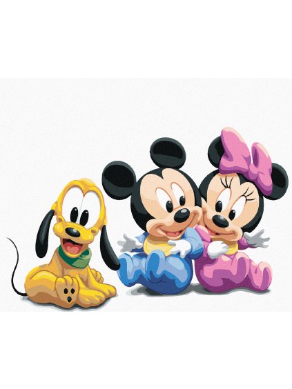 Diamantové maľovanie - MALIČKÝ MICKEY MOUSE, MINNIE A PLUTO (Rámovanie bez rámu a bez vypnutia plátna, Rozmer 40x50 cm)