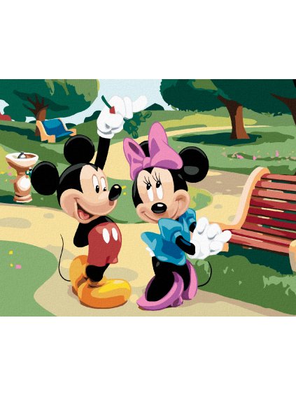 Diamantové maľovanie - MICKEY MOUSE A MINNIA POD IMELOM