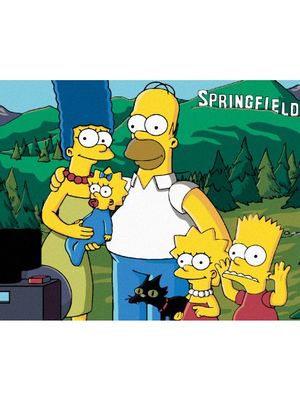 Diamantové maľovanie - SIMPSONOVCI V LESE (Rámovanie bez rámu a bez vypnutia plátna, Rozmer 40x50 cm)