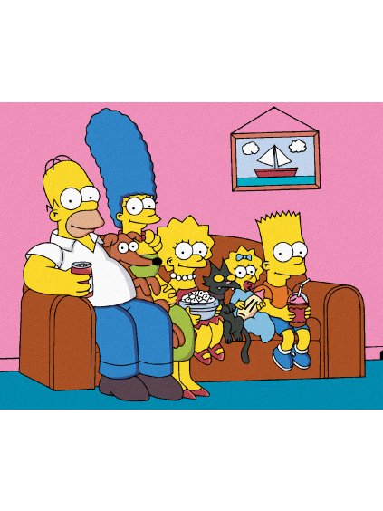 Diamantové maľovanie - SIMPSONOVCI NA GAUČI (Rámovanie bez rámu a bez vypnutia plátna, Rozmer 40x50 cm)