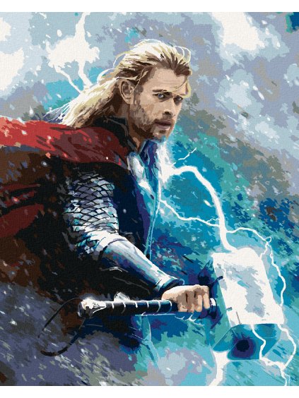 Diamantové maľovanie - THOR S MJOLNIROM V BÚRKE (Rámovanie bez rámu a bez vypnutia plátna, Rozmer 40x50 cm)