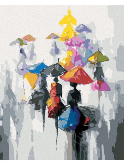 Diamantové maľovanie - ABSTRAKCIA S DÁŽDNIKMI (Rámovanie bez rámu a bez vypnutia plátna, Rozmer 40x50 cm)