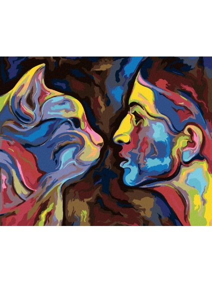 Diamantové maľovanie - ABSTRAKCIA ŽENY A MAČKY (Rámovanie bez rámu a bez vypnutia plátna, Rozmer 40x50 cm)