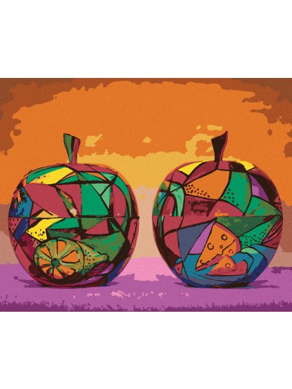 Diamantové maľovanie - ABSTRAKTNÉ FAREBNÉ JABLKÁ (Rámovanie bez rámu a bez vypnutia plátna, Rozmer 40x50 cm)