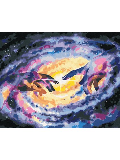 Diamantové maľovanie - ABSTRAKTNÉ DLANE VO VESMÍRE (Rámovanie bez rámu a bez vypnutia plátna, Rozmer 40x50 cm)