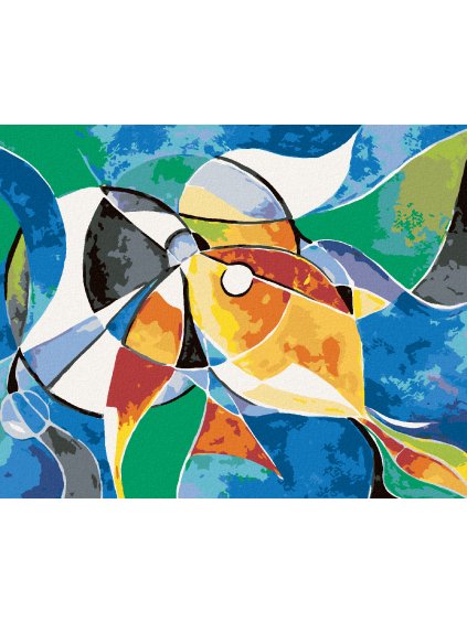 Diamantové maľovanie - ABSTRAKTNÁ KRUHOVÁ RYBA (Rámovanie bez rámu a bez vypnutia plátna, Rozmer 40x50 cm)