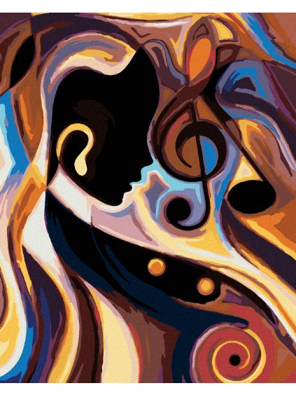 Diamantové maľovanie - ABSTRAKTNÁ TVÁR S HUSĽOVÝM KĽÚČOM (Rámovanie bez rámu a bez vypnutia plátna, Rozmer 40x50 cm)