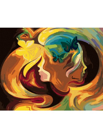 Diamantové maľovanie - ABSTRAKTNÉ TVÁRE S MOTÝĽMI (Rámovanie bez rámu a bez vypnutia plátna, Rozmer 40x50 cm)