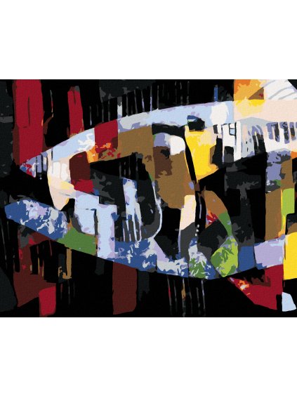 Diamantové maľovanie - ABSTRAKTNÁ RYBA NA ČIERNOM POZADÍ (Rámovanie bez rámu a bez vypnutia plátna, Rozmer 40x50 cm)