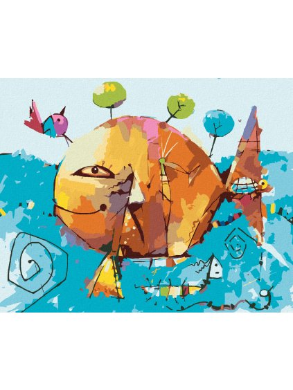 Diamantové maľovanie - ABSTRAKTNÁ RYBA S KORYTNAČKOU (Rámovanie bez rámu a bez vypnutia plátna, Rozmer 40x50 cm)