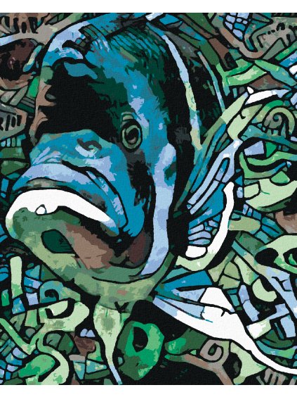 Diamantové maľovanie - ABSTRAKTNÁ RYBA ZELENÁ (Rámovanie bez rámu a bez vypnutia plátna, Rozmer 40x50 cm)