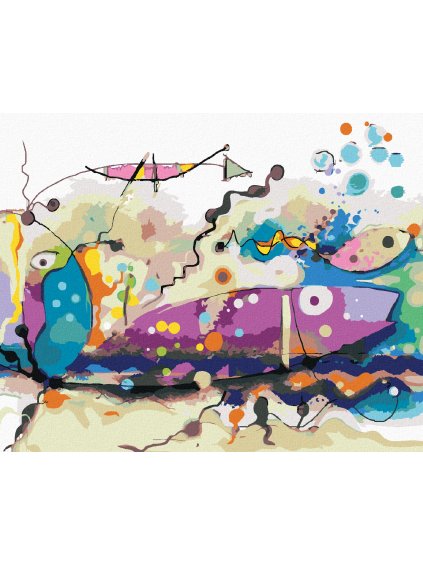 Diamantové maľovanie - ABSTRAKTNÉ RYBY (Rámovanie bez rámu a bez vypnutia plátna, Rozmer 40x50 cm)