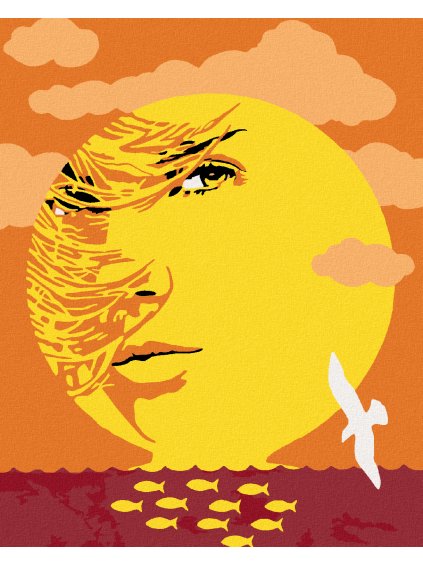 Diamantové maľovanie - ABSTRAKTNÝ ZÁPAD SLNKA SO ŽENOU (Rámovanie bez rámu a bez vypnutia plátna, Rozmer 40x50 cm)