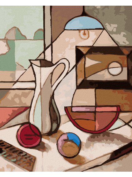 Diamantové maľovanie - ABSTRAKTNÉ ZÁTIŠIE S DŽBÁNOM A OVOCÍM (Rámovanie bez rámu a bez vypnutia plátna, Rozmer 40x50 cm)