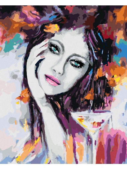 Diamantové maľovanie - ABSTRAKTNÁ ŽENA S KOKTEJLOM (Rámovanie bez rámu a bez vypnutia plátna, Rozmer 40x50 cm)