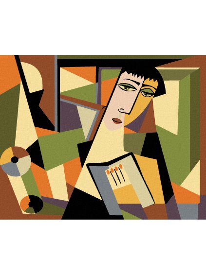 Diamantové maľovanie - ABSTRAKTNÁ ŽENA V KUBISTICKOM ŠTÝLE (Rámovanie bez rámu a bez vypnutia plátna, Rozmer 40x50 cm)