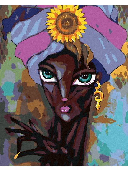 Diamantové maľovanie - AFRICKÁ ŽENA SO SLNEČNICOU