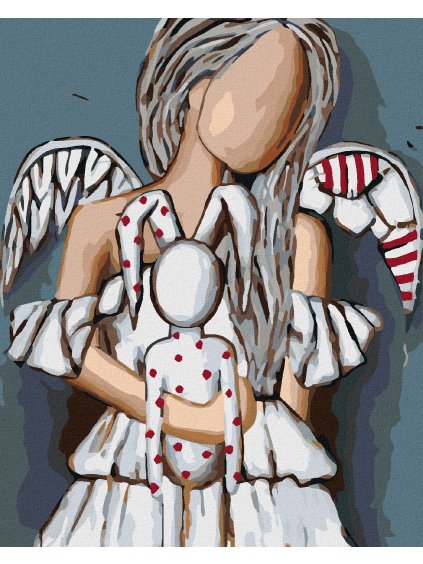 Diamantové maľovanie - ANJEL S VYPCHATÝM ANJELOM (Rámovanie bez rámu a bez vypnutia plátna, Rozmer 40x50 cm)