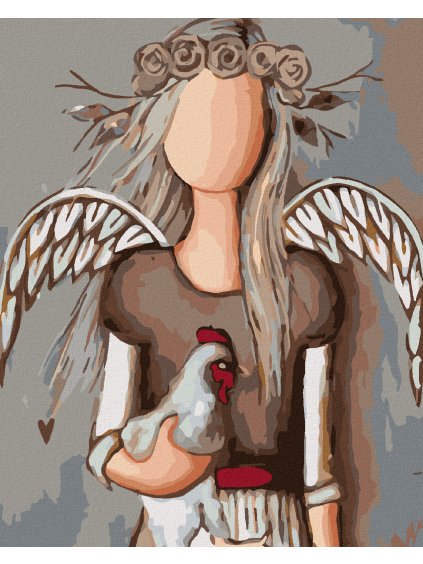 Diamantové maľovanie - ANJEL SO SLIEPKOU (Rámovanie bez rámu a bez vypnutia plátna, Rozmer 40x50 cm)