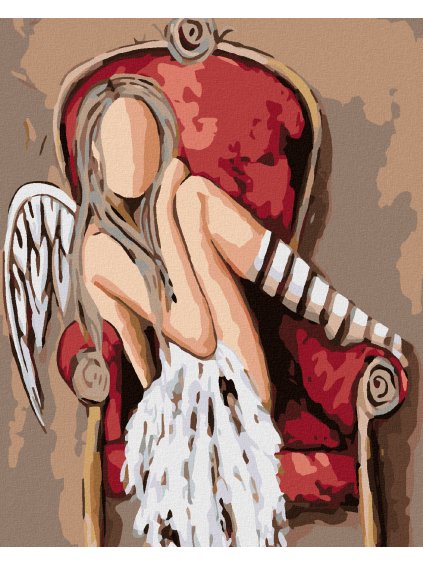 Diamantové maľovanie - ANJEL V ČERVENOM KRESLE (Rámovanie bez rámu a bez vypnutia plátna, Rozmer 40x50 cm)