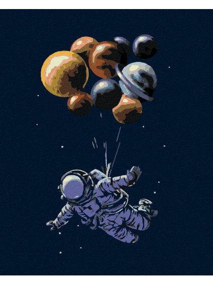 Diamantové maľovanie - ASTRONAUT A BALÓNY (Rámovanie bez rámu a bez vypnutia plátna, Rozmer 40x50 cm)