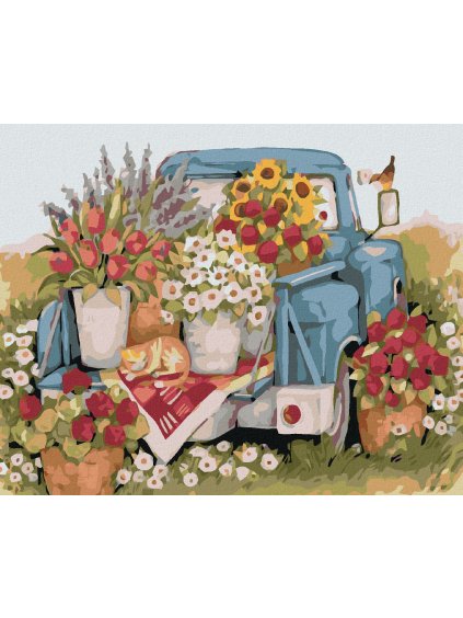 Diamantové maľovanie - AUTO PLNÉ KVETOV (Rámovanie bez rámu a bez vypnutia plátna, Rozmer 40x50 cm)