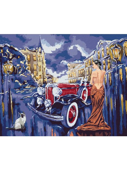 Diamantové maľovanie - AUTO S DIEVČAŤOM (Rámovanie bez rámu a bez vypnutia plátna, Rozmer 40x50 cm)