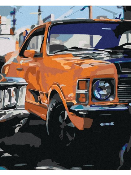 Diamantové maľovanie - AUTO V ORANŽOVOM (Rámovanie bez rámu a bez vypnutia plátna, Rozmer 40x50 cm)