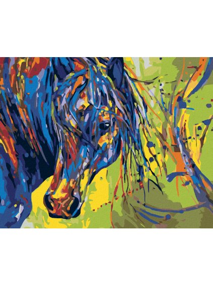 Diamantové maľovanie - FAREBNÁ HLAVA KOŇA SO ŽLTÝM POZADÍM (Rámovanie bez rámu a bez vypnutia plátna, Rozmer 40x50 cm)