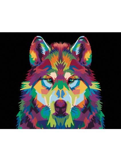 Diamantové maľovanie - FAREBNÁ HLAVA VLKA (Rámovanie bez rámu a bez vypnutia plátna, Rozmer 40x50 cm)