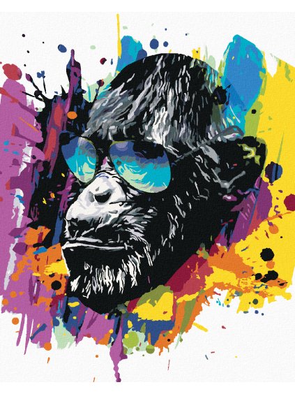 Diamantové maľovanie - FAREBNÁ OPICA SO SLNEČNÝMI OKULIARMI (Rámovanie bez rámu a bez vypnutia plátna, Rozmer 40x50 cm)