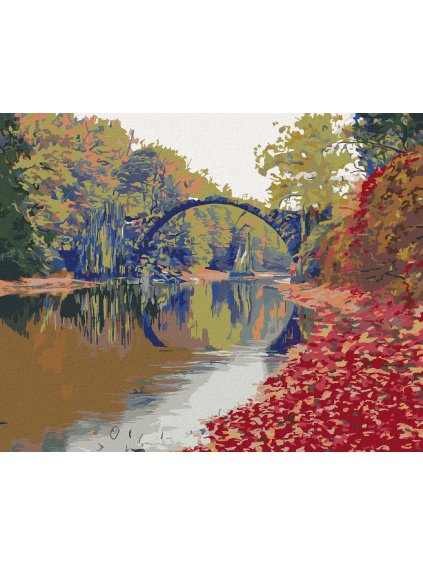 Diamantové maľovanie - FAREBNÁ JESENNÁ SCÉNA MOSTU (Rámovanie bez rámu a bez vypnutia plátna, Rozmer 40x50 cm)