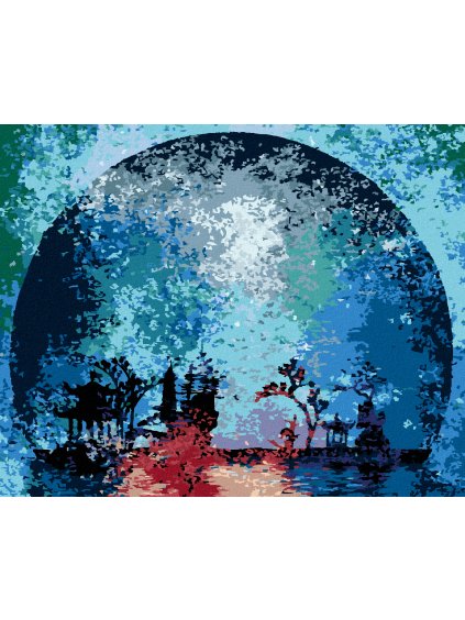 Diamantové maľovanie - FAREBNÁ SILUETA MESIACA (Rámovanie bez rámu a bez vypnutia plátna, Rozmer 40x50 cm)