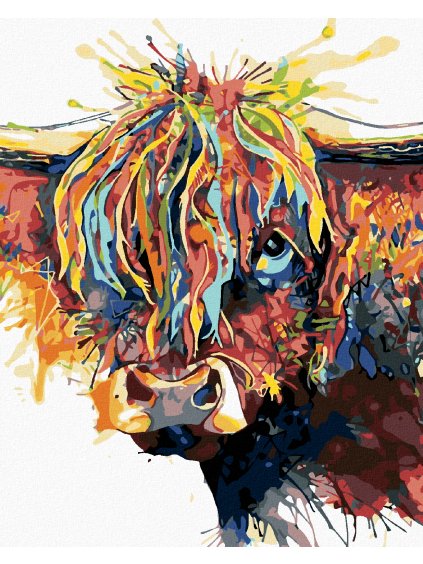 Diamantové maľovanie - FAREBNÁ VLASATÁ KRAVA (Rámovanie bez rámu a bez vypnutia plátna, Rozmer 40x50 cm)