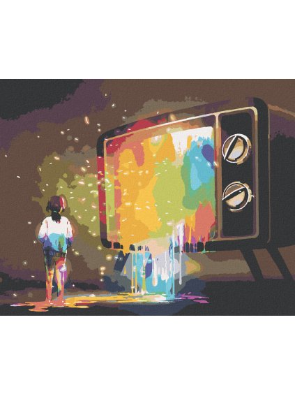 Diamantové maľovanie - FAREBNÉ SVETLO Z TELEVÍZIE (Rámovanie bez rámu a bez vypnutia plátna, Rozmer 40x50 cm)