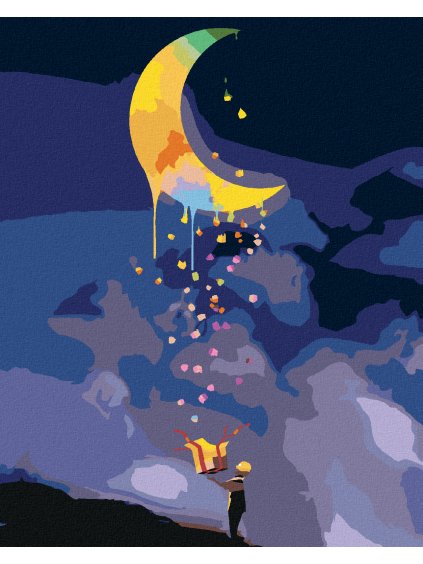 Diamantové maľovanie - FAREBNÉ TOPENIE MESIACA (Rámovanie bez rámu a bez vypnutia plátna, Rozmer 40x50 cm)