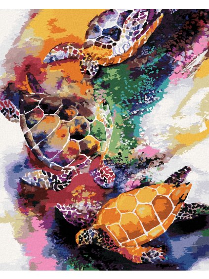 Diamantové maľovanie - FAREBNÉ KORYTNAČKY VO VODE (Rámovanie bez rámu a bez vypnutia plátna, Rozmer 40x50 cm)