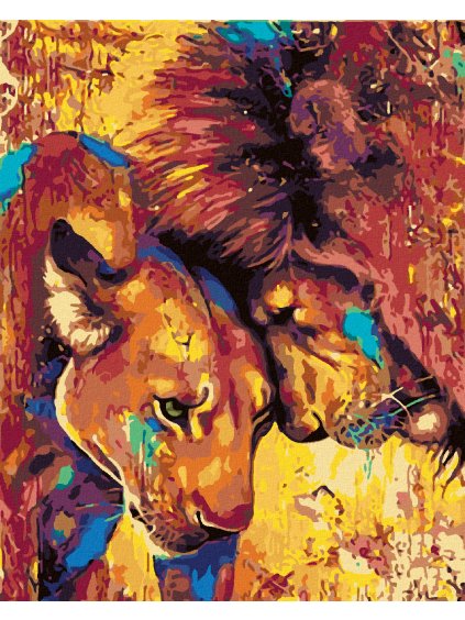 Diamantové maľovanie - FAREBNÝ LEVÍ PÁR (Rámovanie bez rámu a bez vypnutia plátna, Rozmer 40x50 cm)